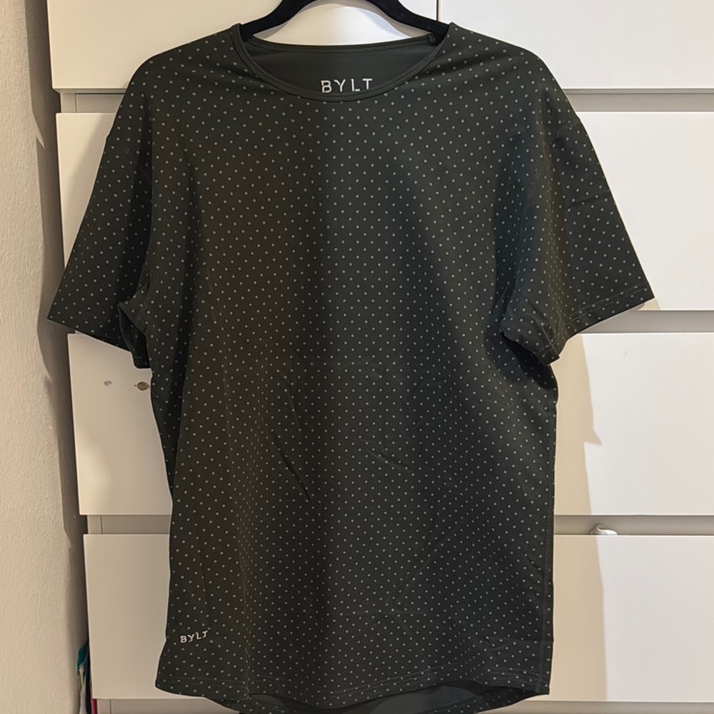 BYLT Basics Black Short-Sleeve Crew with Microdot Pattern